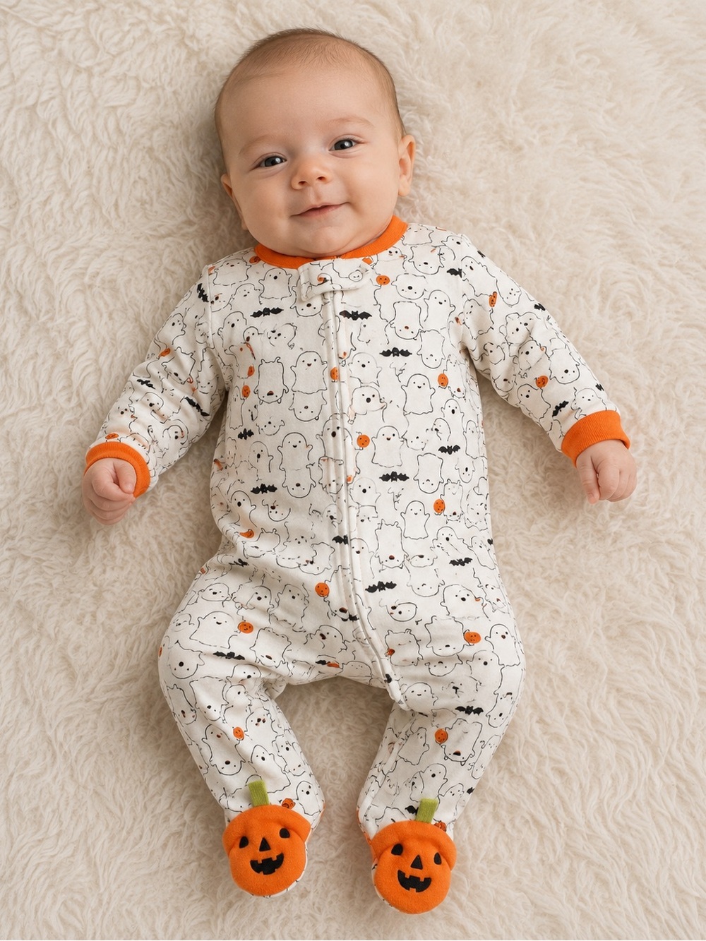 Just One You by Carter’s Newborn Halloween Ghost Pumpkin Footed Sleeper